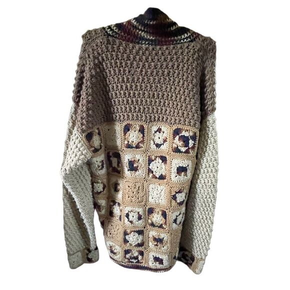 Vintage size XL granny Square popcorn knit oversized cardigan. - Picture 2 of 11